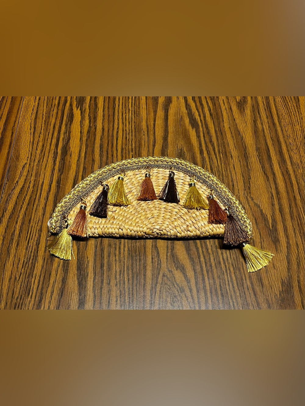 Boho Straw Tassel Wristlet Clutch in Natural